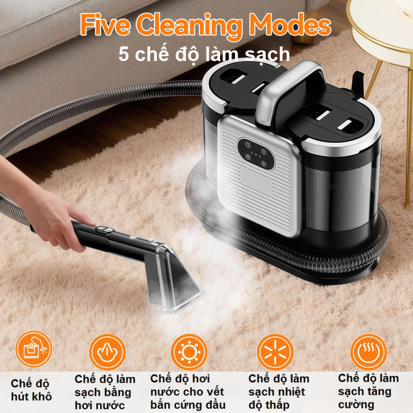 Máy giặt nệm, thảm, sofa bằng hơi nước nóng 4 trong 1 thương hiệu Nga cao cấp DSP KD2065 - Hàng nhập khẩu