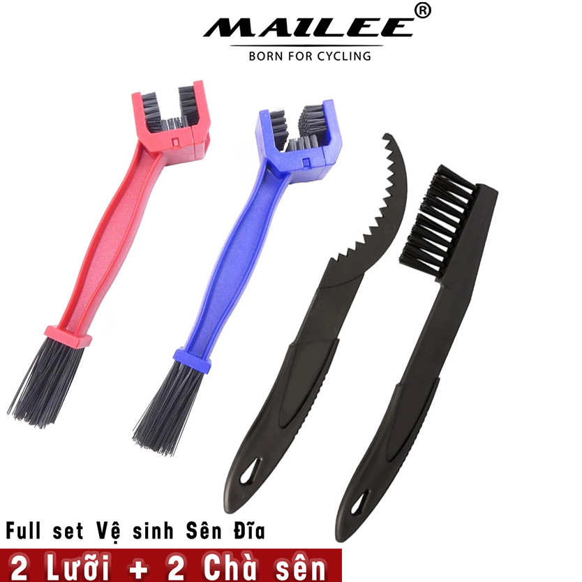 Bộ 4 Món Dụng Cụ Vệ Sinh Làm Sạch Líp Đĩa, Bánh Đà Xe Đạp Thể Thao Có Tùy Chọn Thêm Nước Tẩy - Mai Lee - Bộ 4 Cây 2 Lưỡi 2 Chà Sên