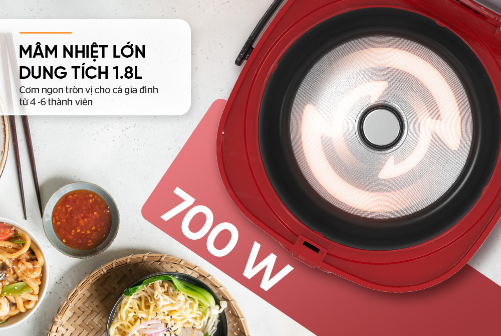 NỒI CƠM ĐIỆN 1.8L SUNHOUSE SHD8611R (700W) - Hàng chính hãng