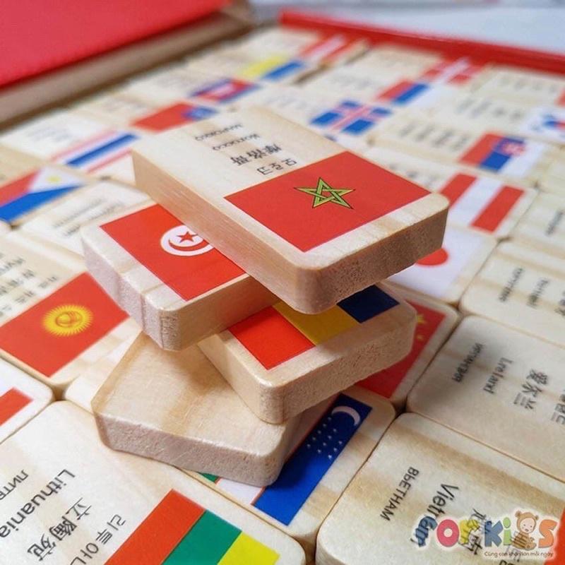 Bộ đồ chơi giáo dục , đồ chơi xếp hình Domino cờ 100 quốc gia bằng gỗ cho bé học tập, tăng khả năng quan sát tư duy tốt