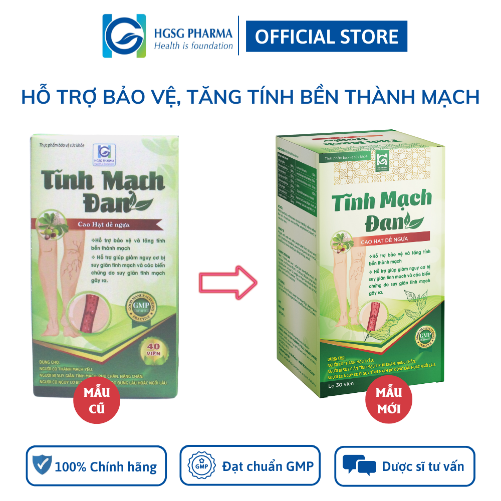 Viên uống hỗ trợ bền thành mạch, lưu thông tuần hoàn TĨNH MẠCH ĐAN (Hộp 30 viên)