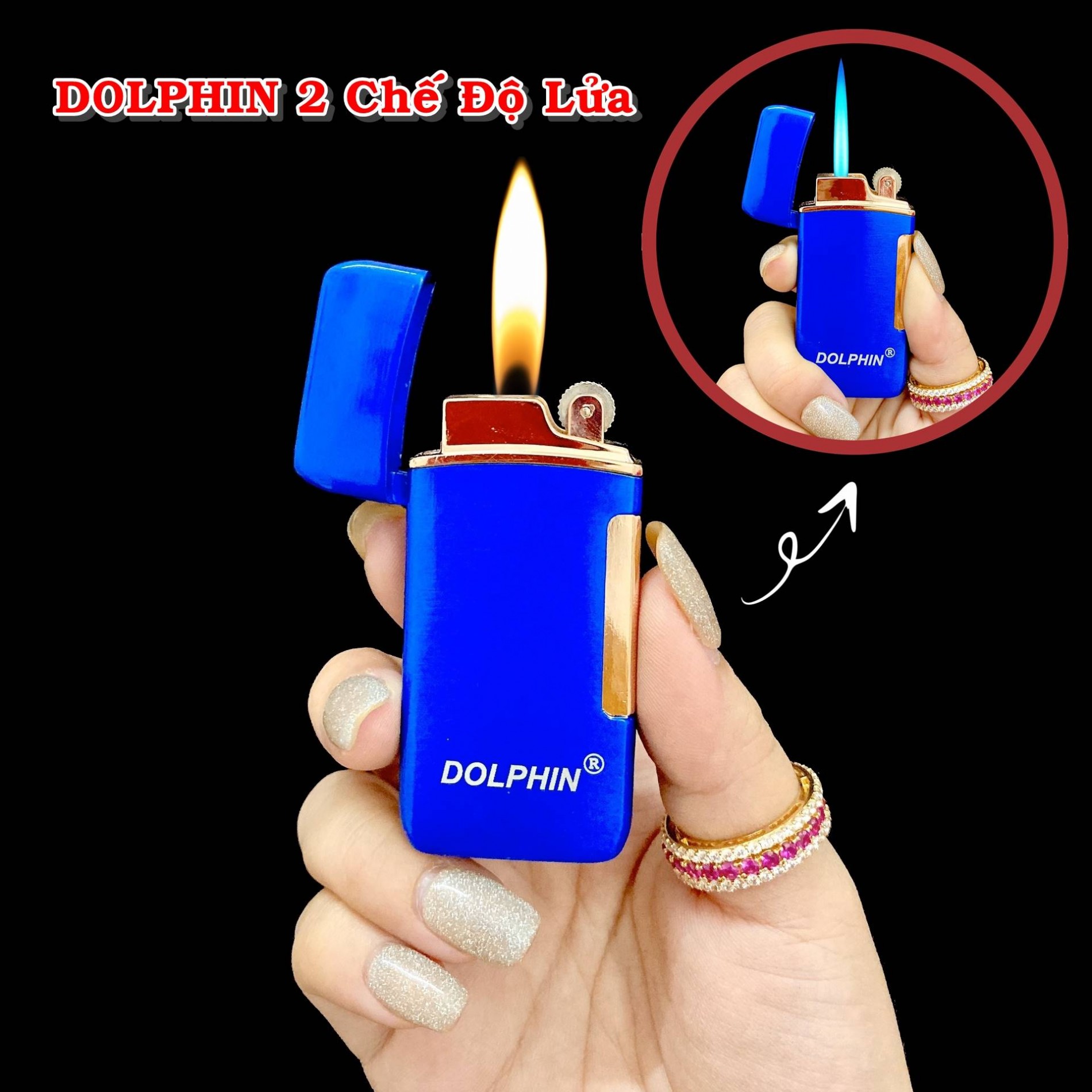 Hột quẹt bật lửa Dolphin 2 chế độ lửa (lửa ngọn và lửa hoả tiễn) - (xài gas)