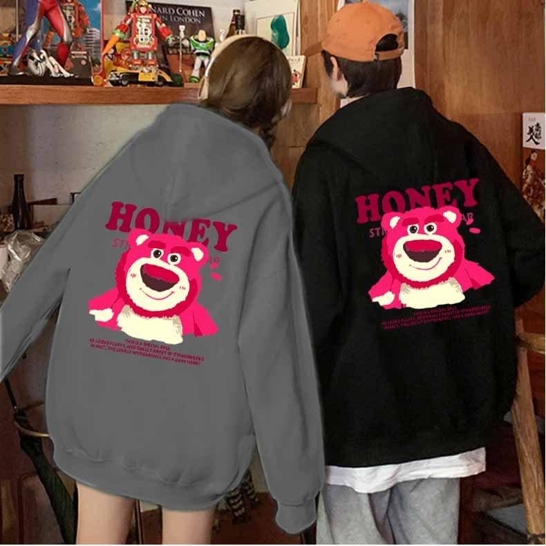 ÁO HOODIE GẤU DÂU HONEY 3 MÀU ĐƯỜNG MAY TỈ MỈ CHẮC CHẮN - ÁO KHOÁC HD GẤU LOSTO HONEY HỒNG XINH ĐẸP COOL NGẦU