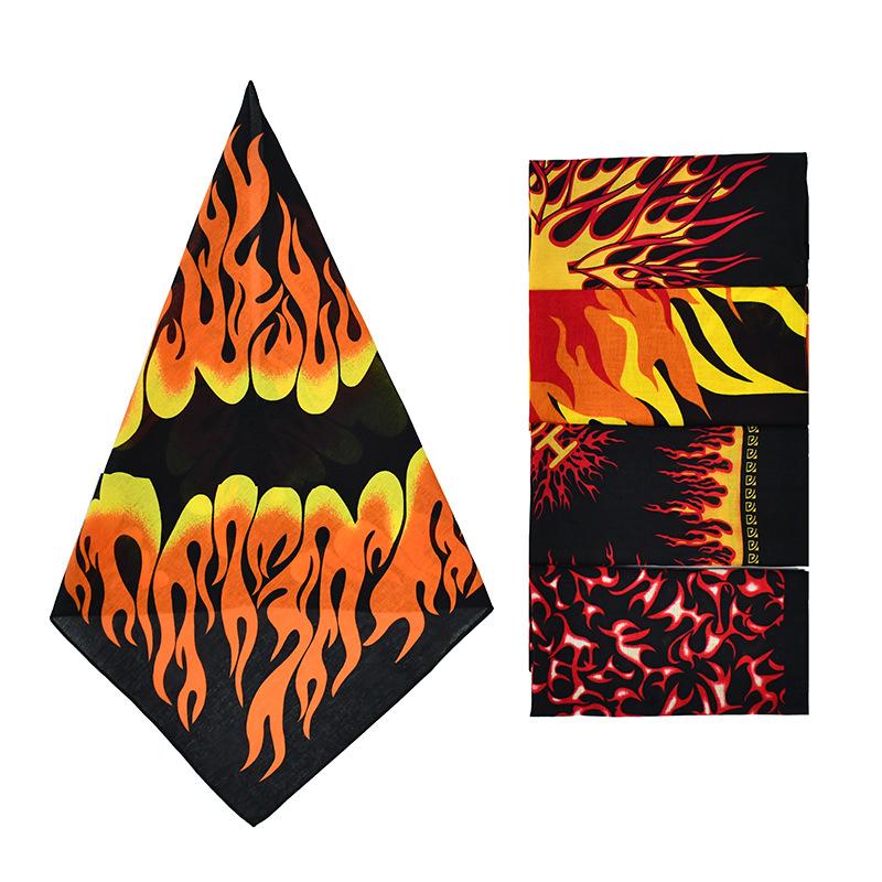 Bộ sưu tập khăn vuông bandana khăn hip hop ngọn lửa các loại (54x54cm) - BDN31 Lửa vàng đen