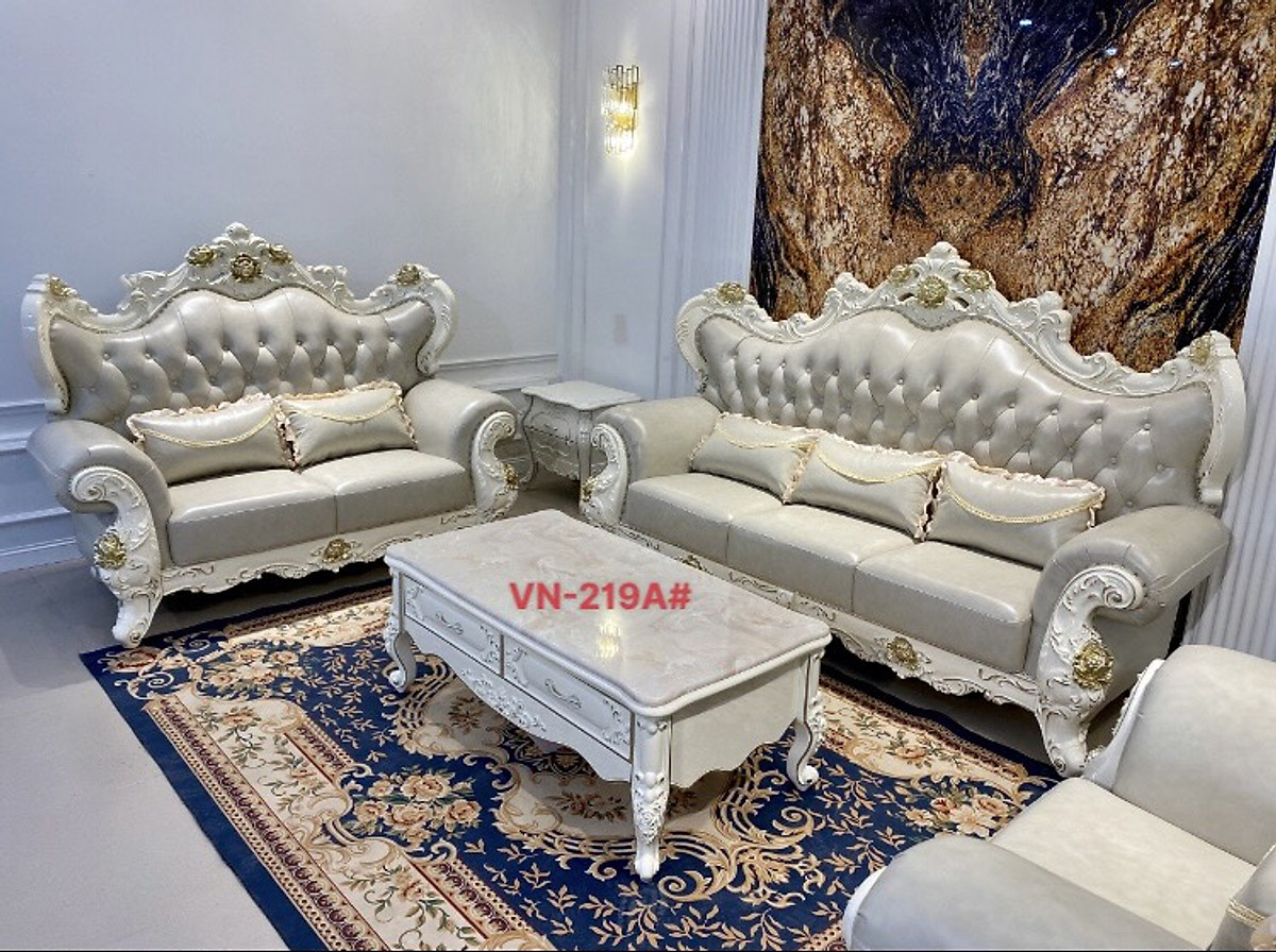 Bộ sofa văng Tundo khung hồng vàng và bọc da Đức