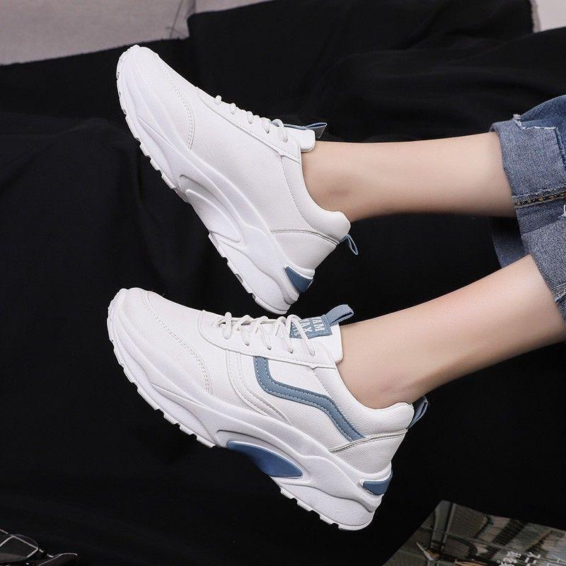 Giày đế độn nữ, giày nữ đi chơ, giày dép nữ kết hợp viền, giày sneaker đẹp giá rẽ, giày nữ màu trắng iền xanh và hồng