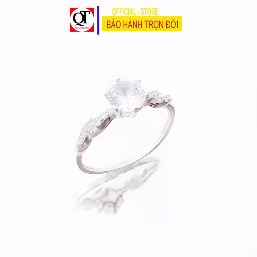 Nhẫn nữ ổ cao gắn đá kim cương nhân tạo chất liệu bạc ta gắn đá cao cấp trang sức Bạc Quang Thản – QTNU77