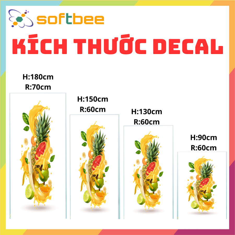 Miếng dán tủ lạnh chất liệu decal chống nước, in hình hoa quả nền trắng