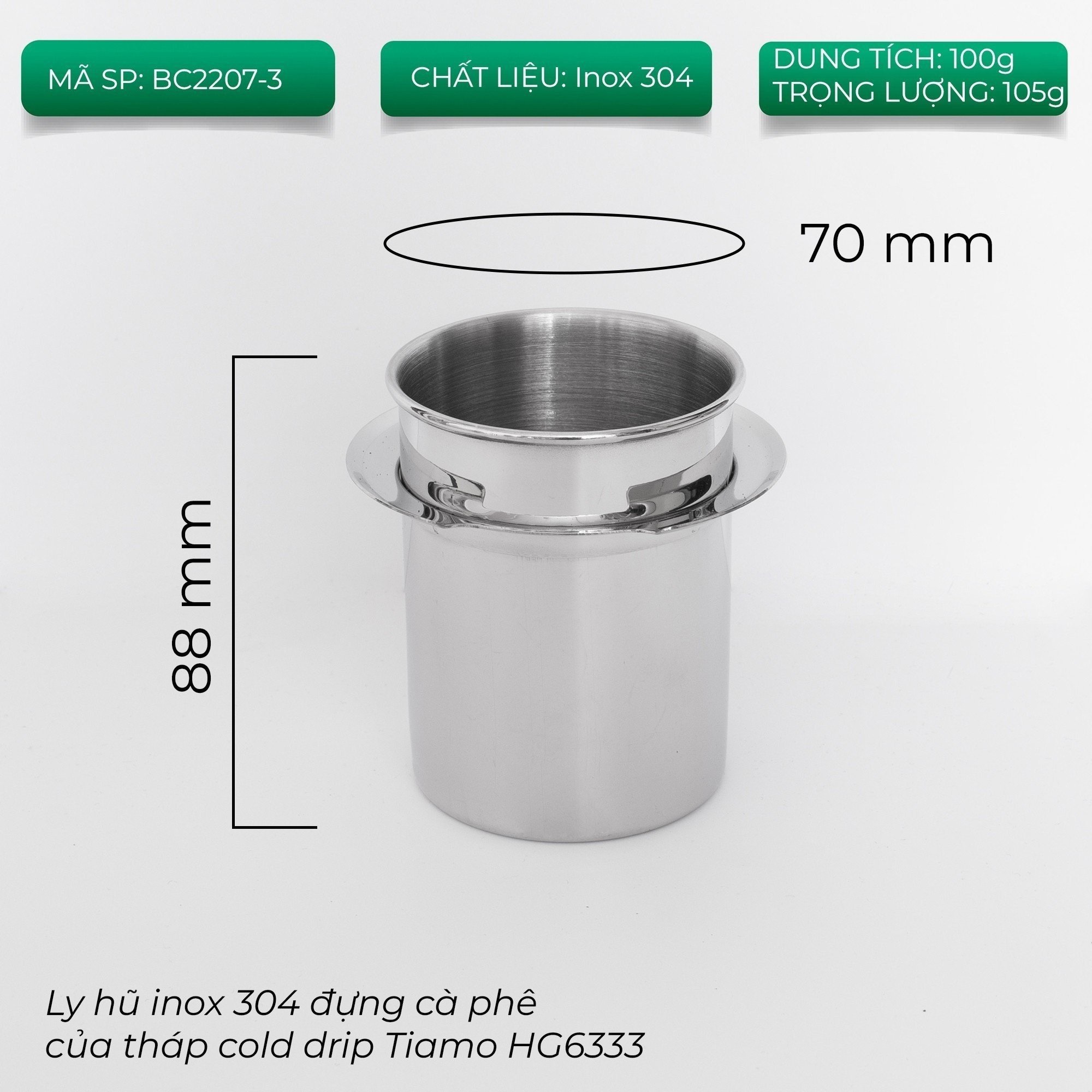 Ly hũ inox 304 đựng cà phê của tháp cold drip Tiamo HG6333