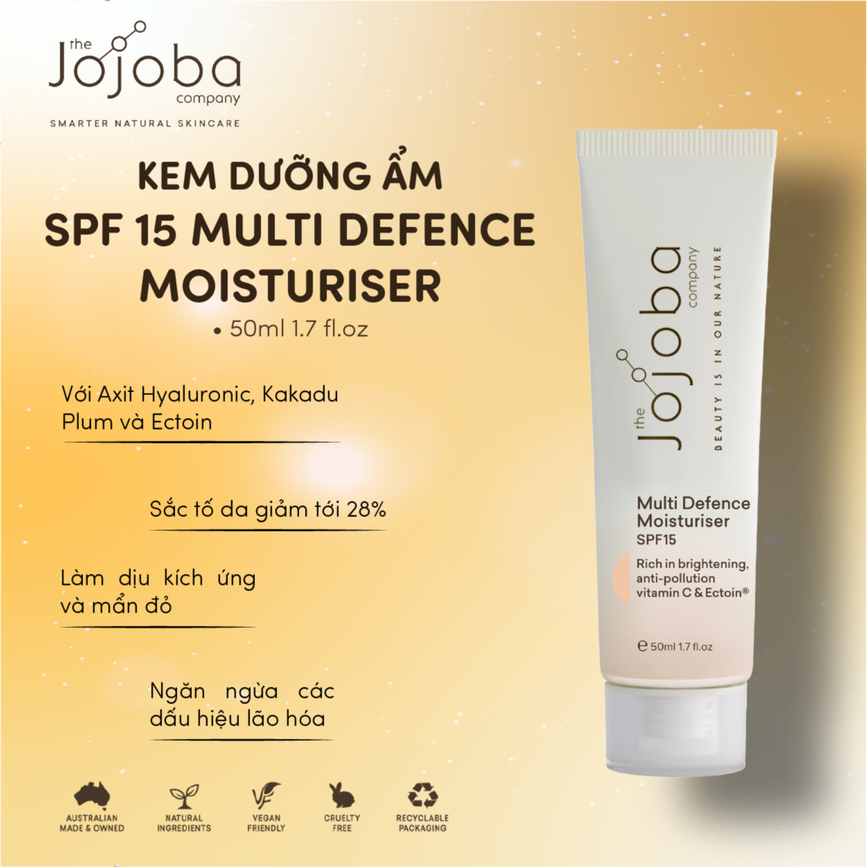 Kem Dưỡng Ẩm Multi Defence Moisturiser SPF15 50ml - The Jojoba Company