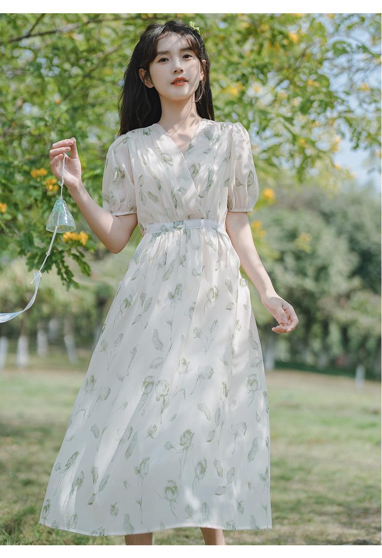 TOBE1SHOP Pháp nhỏ làm mới váy ngọt ngào thắt lưng ren-up trà nghỉ váy dài mùa hè hoa đầm phụ nữ