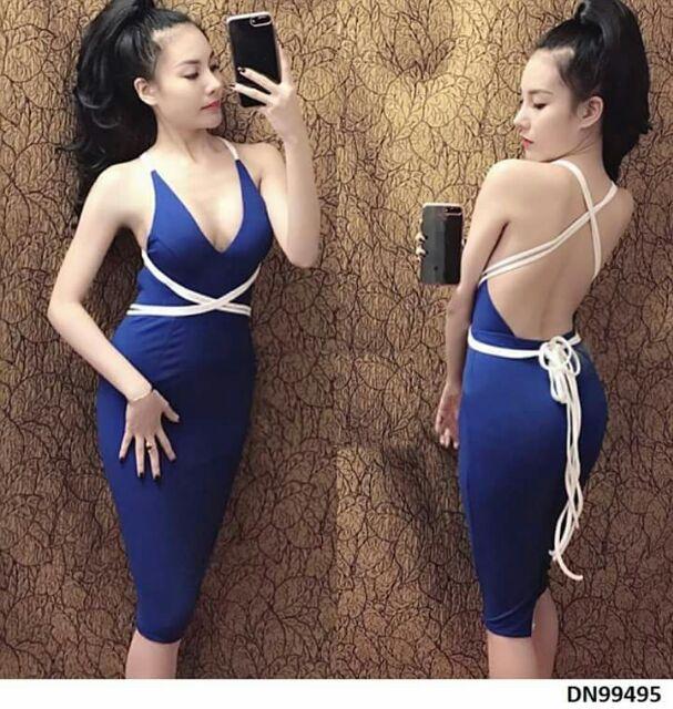 Đầm hở lưng phối dây chéo
