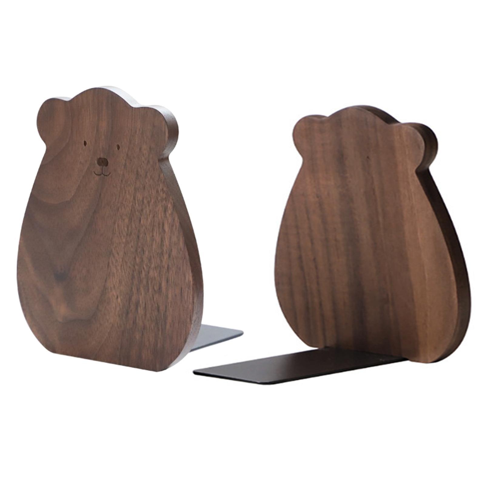 Wood Book Ends Bookshelf Holder Book Support Stopper Organizer for DVDs Room