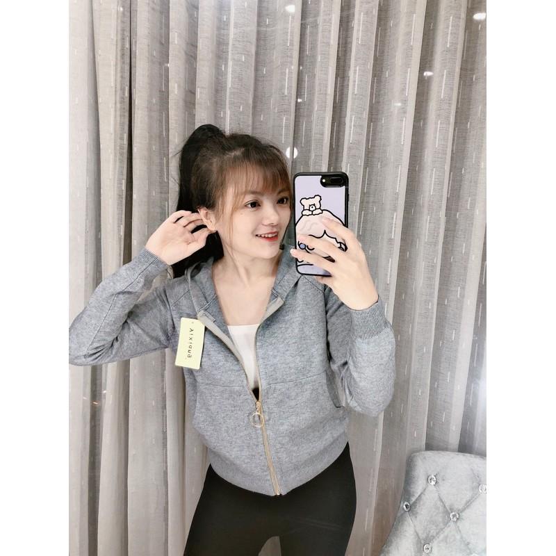Áo Khoác Len Dệt Kim Túi Đắp Nón To