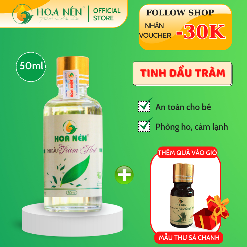 Tinh dầu Tràm Huế nguyên chất 50ml - Hoa Nén - Chuẩn VietGAP - Vegan - Chăm sóc sức khoẻ mẹ và bé