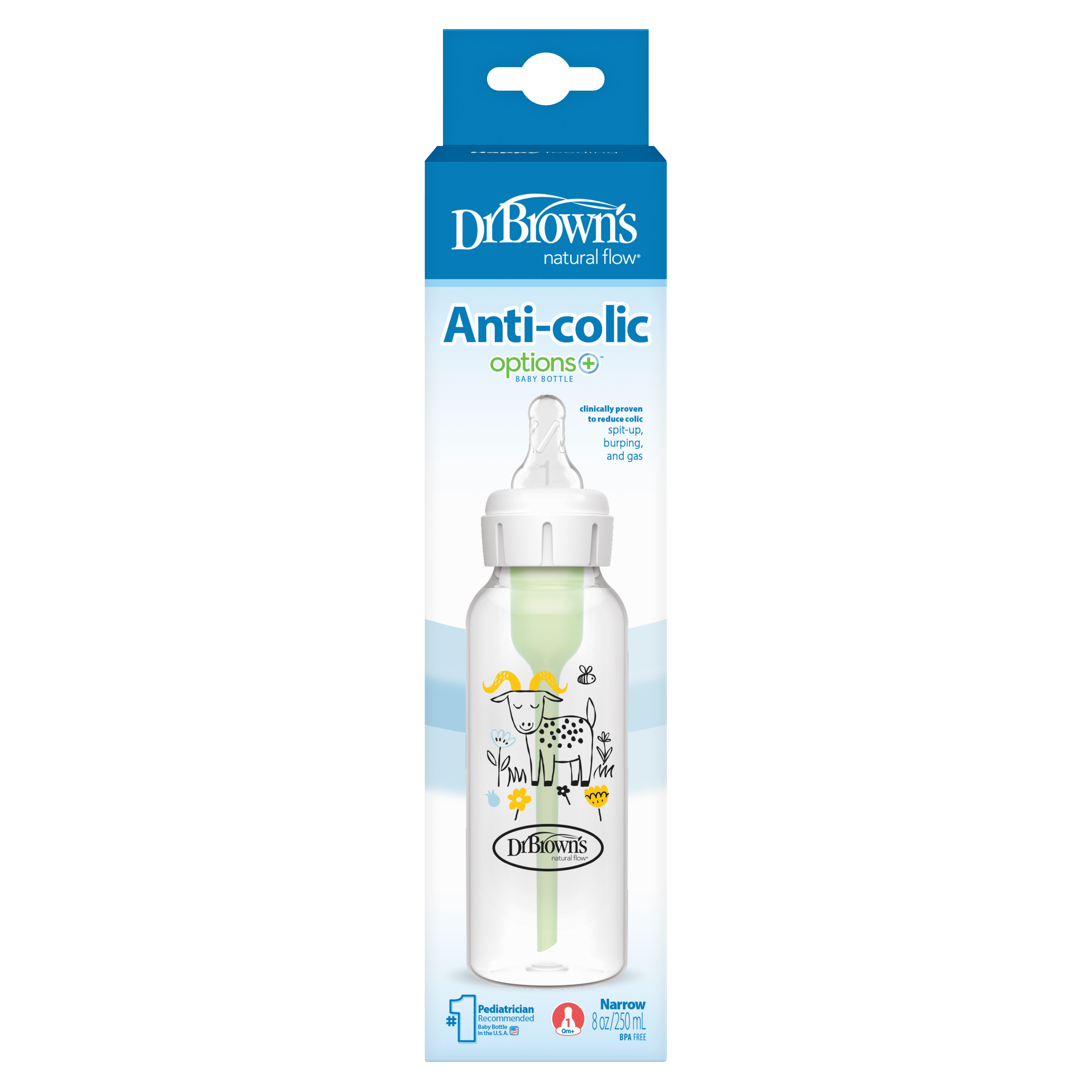 [ SB81107-ESX ] Bình sữa Dr.Brown's cổ thường 250ml hình con dê, nhựa PP, phiên bản Options Plus