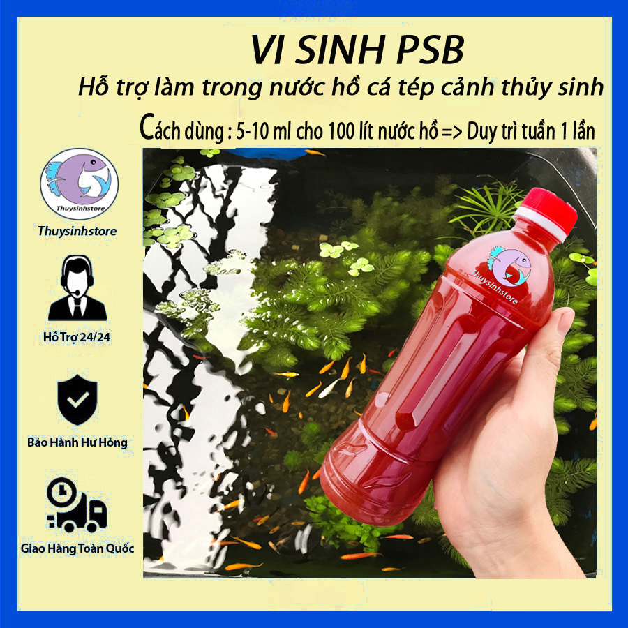 Vi sinh PSB 500ml , men vi sinh bể cá, bể koi, hồ kính giúp là trong nước