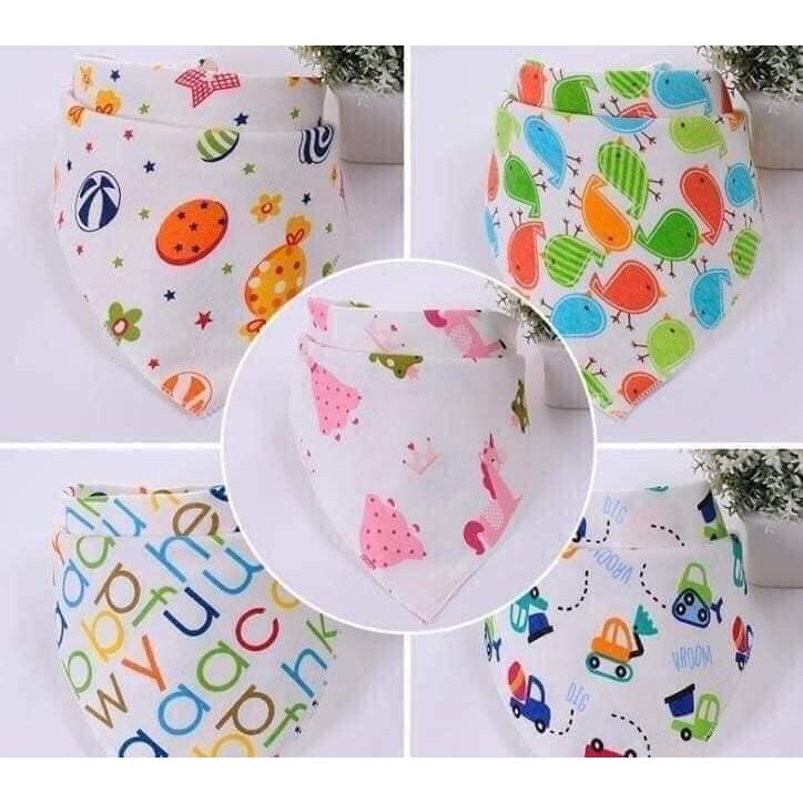 Sét 10 Khăn yếm tam giác cho bé loại cotton 2 lớp có 2 cúc bấm