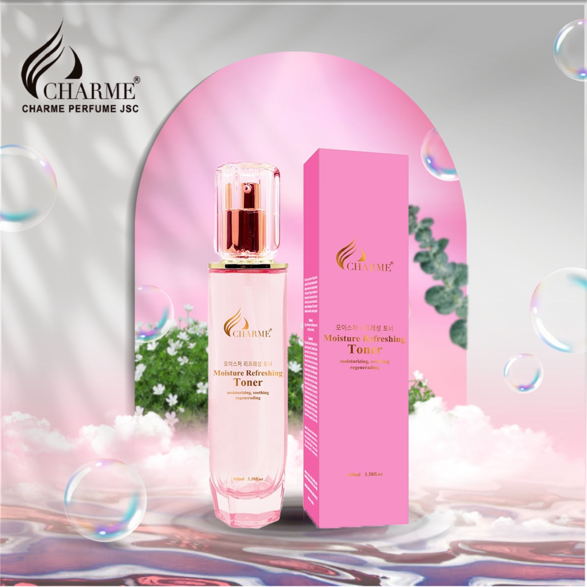 Nước Hoa Hồng CHARME MOISTURE REFRESHING Sạch Da Làm Sạch Bã Nhờn Cải Thiện Da Tươi Mới Rạng Rỡ 100ml