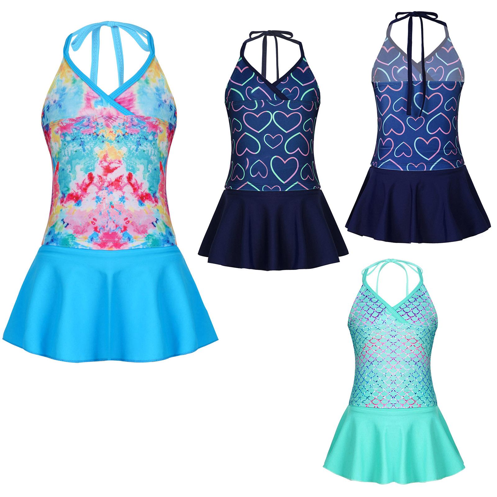 Cô Gái Tuổi Teen Trẻ Em Đồ Bơi Nàng Tiên Cá 3 Bãi Biển Mùa Hè Đồ Bơi Dây Cổ Áo Và Quần Đùi Váy Bộ Áo Tắm Cho trẻ Em