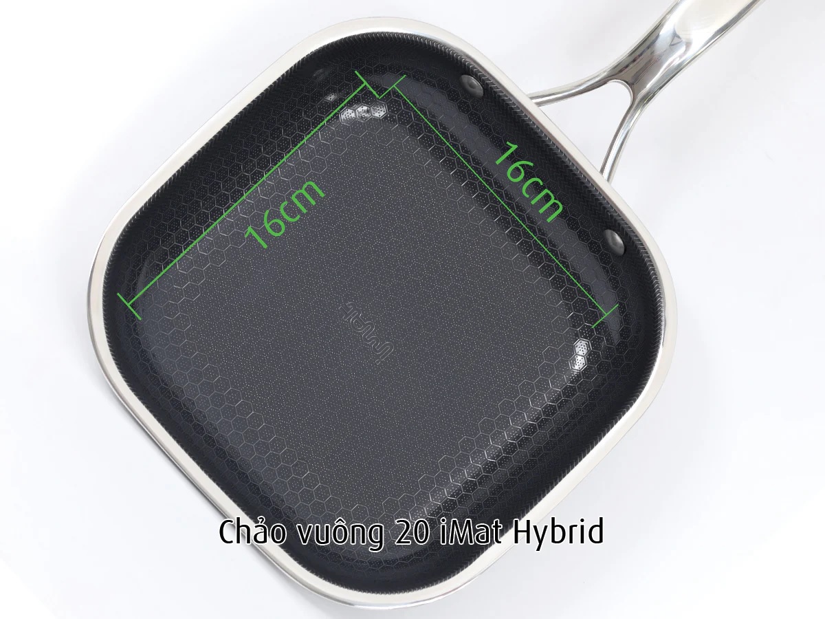 [Hàng chính hãng-iMat hybrid inox] Chảo chiên vuông iMat Hybrid 20cm chống dính gốm Ceramic đen