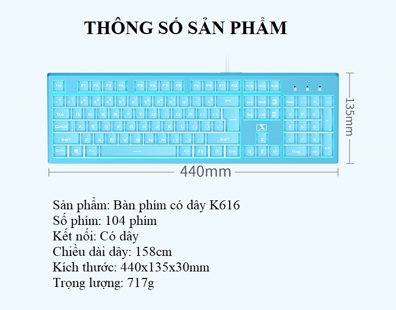 Bàn Phím Chơi Game Giả Cơ K.616 Thiết Kế Đèn Led Siêu Đẹp