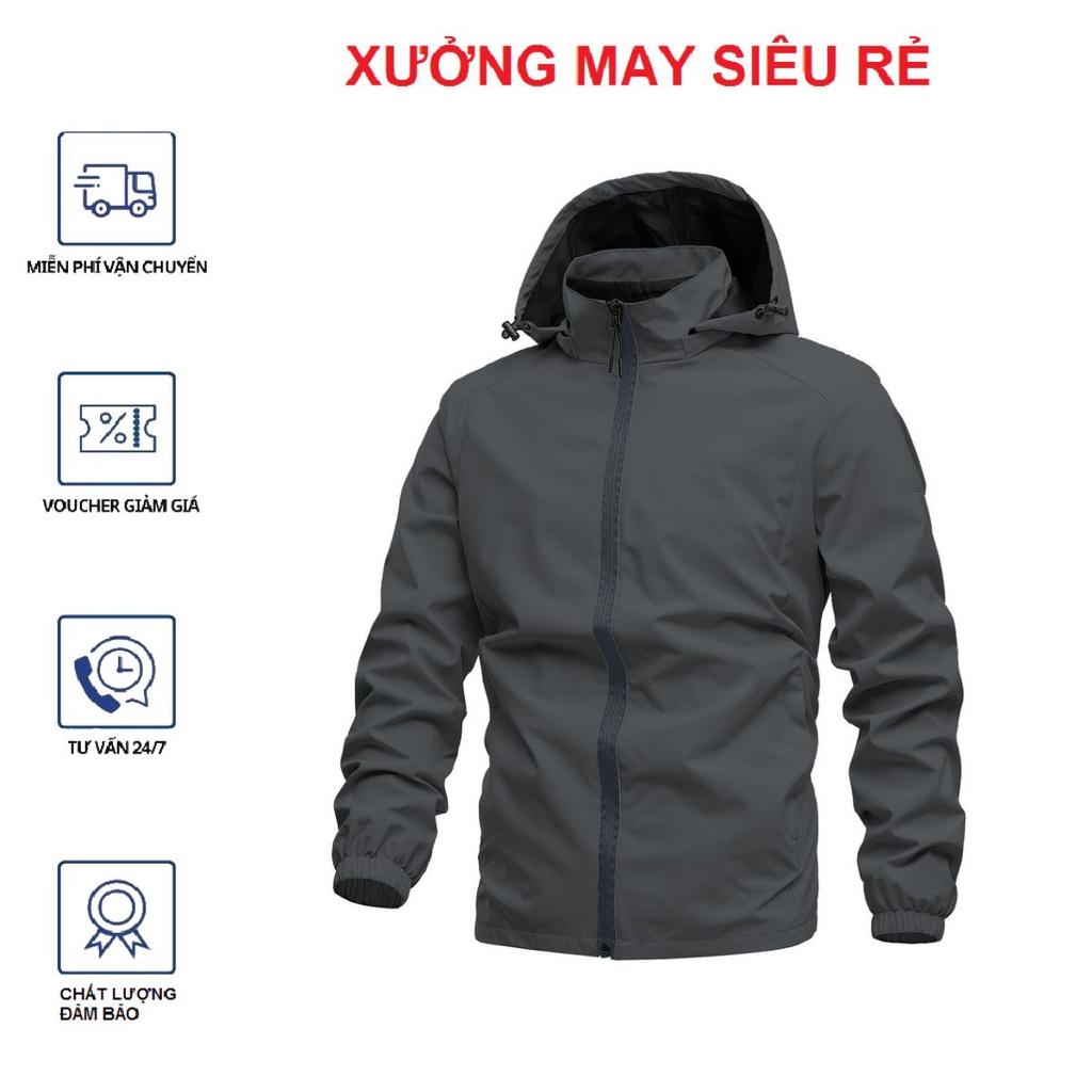 Áo gió 2 lớp LÓT LƯỚI CÓ NÓN THÁO RỜI mẫu mới mẫu mới-A1057 - XÁM ĐEN
