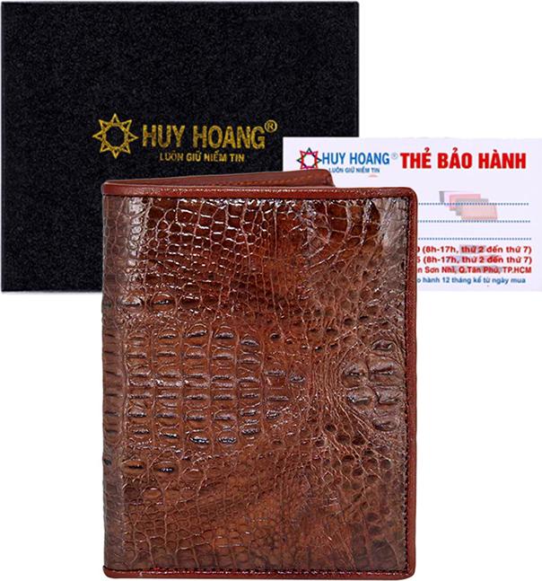 Ví Nam Da Cá Sấu Nguyên Con Kiểu Đứng Huy Hoàng HT2239 (12.5 x 10 cm) - Nâu Đất