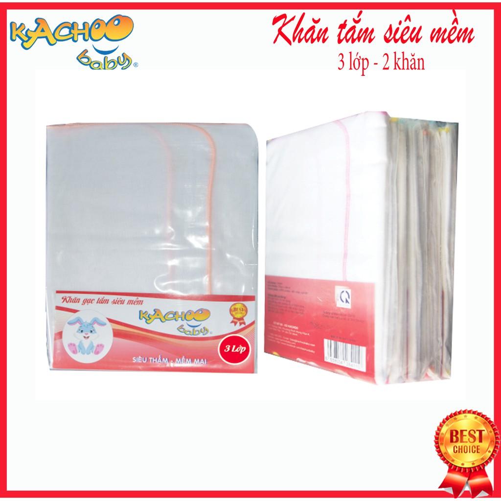 Khăn tắm siêu mềm 3 lớp KACHOOBABY 100% cotton, bịch 2 cái dùng để lau người, quấn bé, choàng bé khi ra ngoài