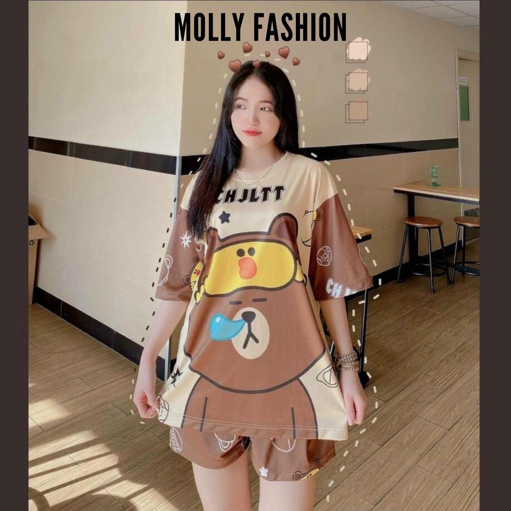 Set đồ bộ hoạt hình ️ Bộ mặc nhà Cartoon GẤU CHILL form rộng Freesize Molly Fashion