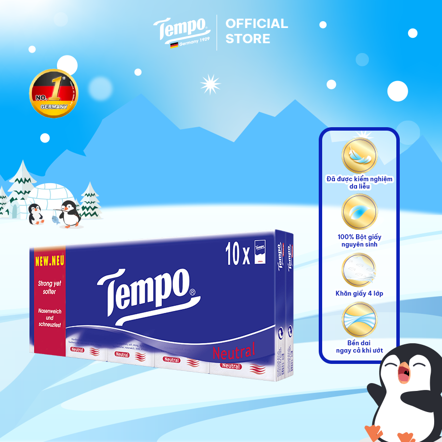 [LỐC 10 GÓI] Khăn giấy bỏ túi cao cấp Tempo Regular - 4 lớp bền dai, được kiểm nghiệm da liễu - Thương hiệu Đức (10 Gói/Lốc)