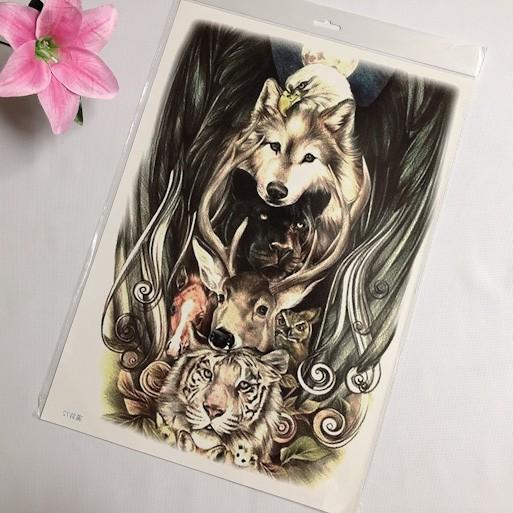 Hình xăm dán kín lưng vườn sở thú màu 34x48cm- tặng mini tattoo