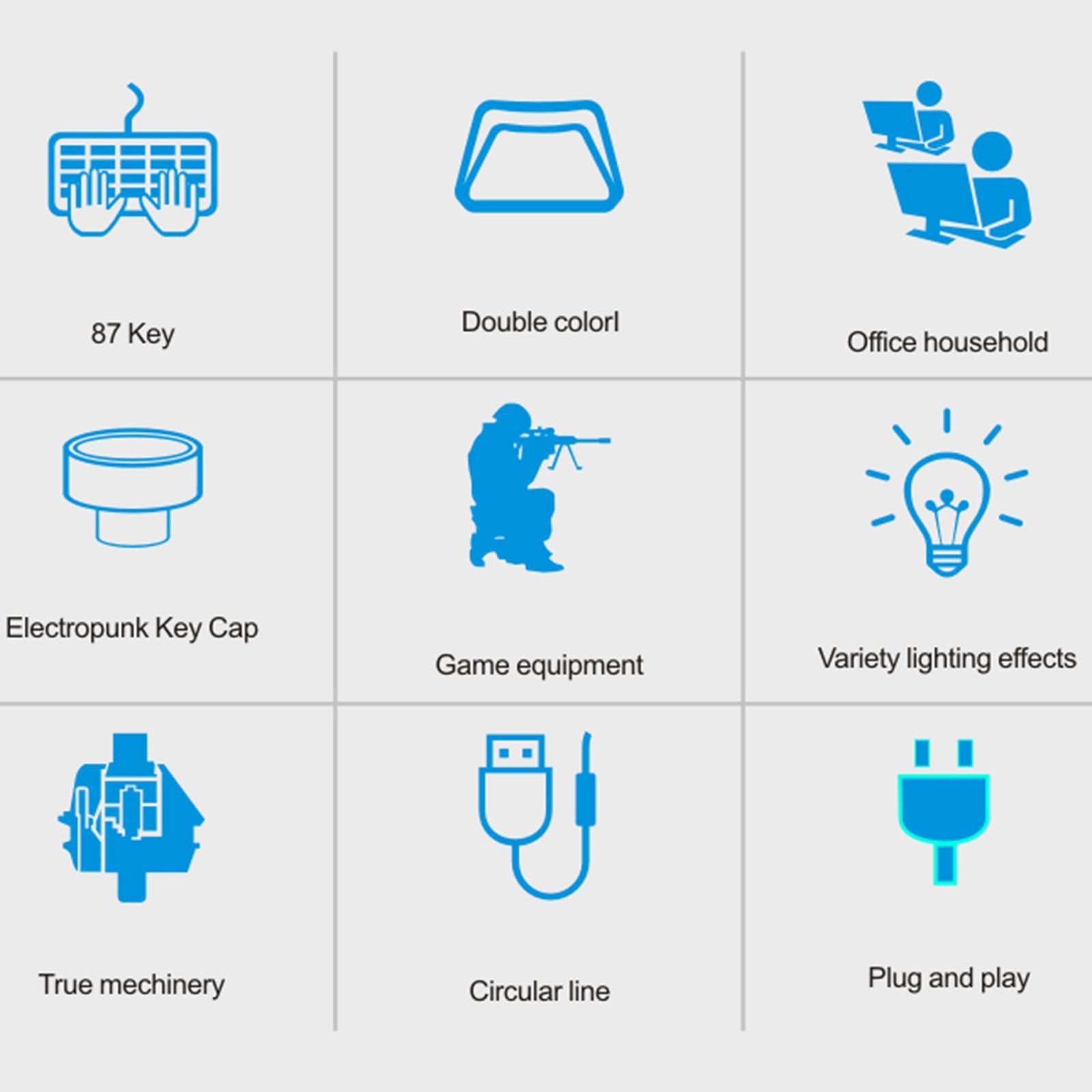 K550 Mechanical Gaming Keyboard 87Key Wired Game Keyboard RGB Backlit Black