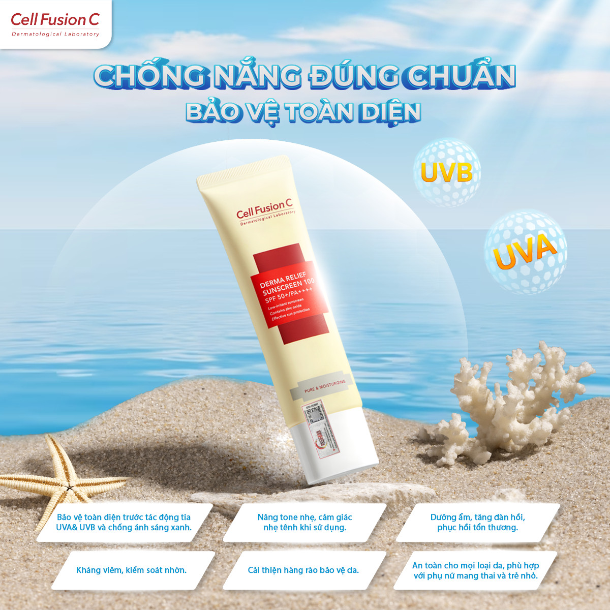 Kem chống nắng Cell Fusion C Derma Relief Suncreen 100 SPF50+ PA+++TẶNG 1 mặt nạ Sexylook