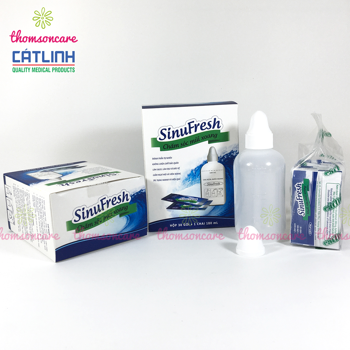 Bình rửa mũi Sinufresh tặng 30 gói muối - Chính hãng Cát Linh - Giảm các triệu chứng của xoang, cảm lạnh, dị ứng