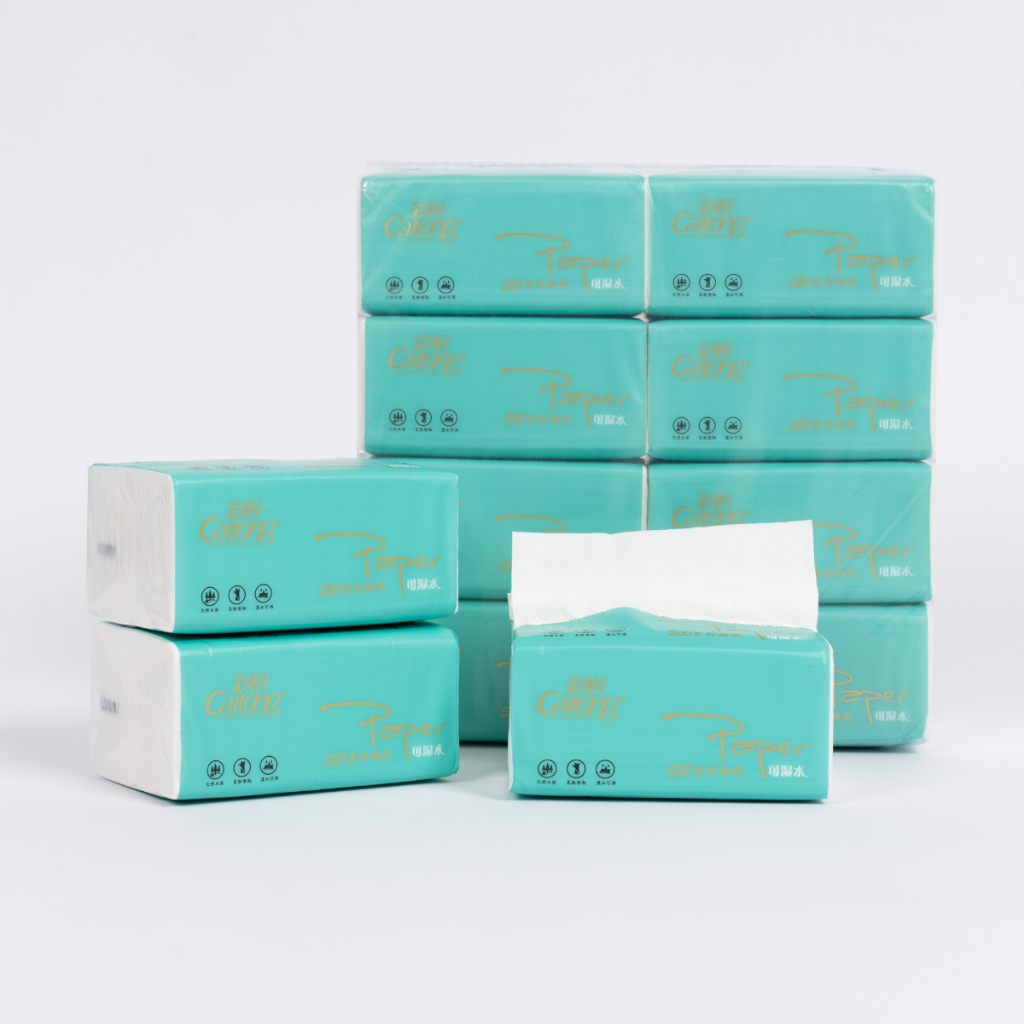 Khăn Giấy Ăn Caitong 5 lớp dạng rút siêu dày - 1 bịch xanh nhạt 8 gói