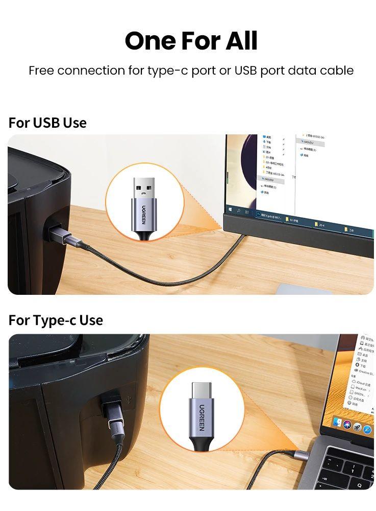 Ugreen UG20120US382TK Usb 2.0 đực Máy In ra đầu cái Type C vỏ nhôm màu xám - HÀNG CHÍNH HÃNG