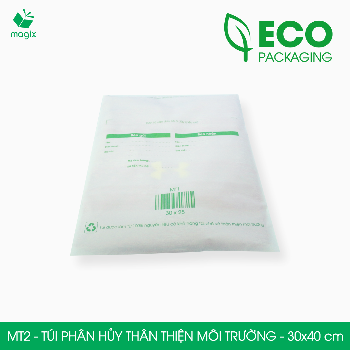 MT2 - 40x30 cm - 500 túi đóng hàng niêm phong phân hủy thân thiện môi trường, túi gói hàng