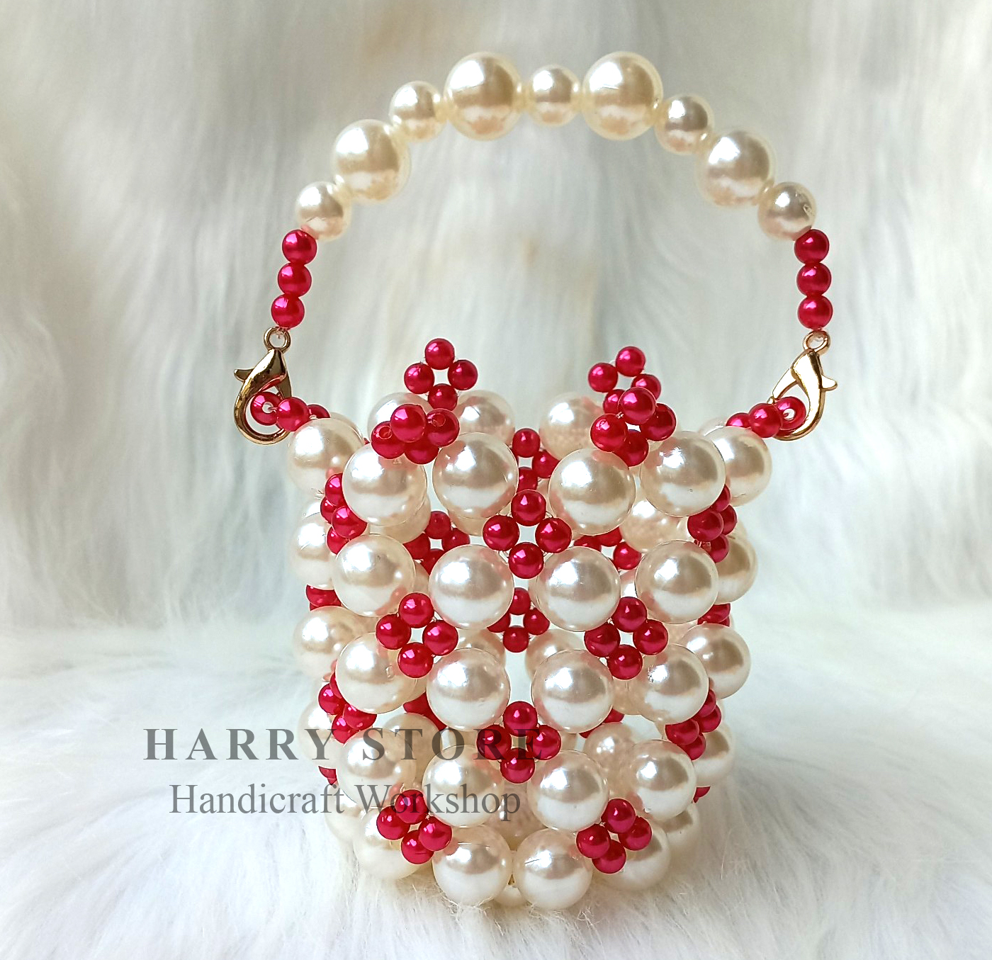Túi ngọc trai HRRB-DD tự đan size M cho nữ đi dự tiệc sang trọng