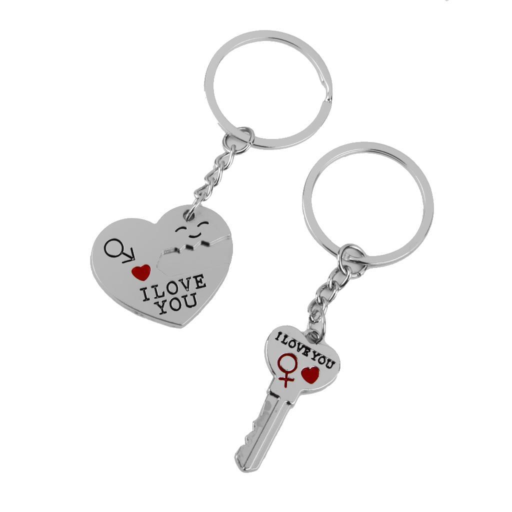 1 Pair Alloy Love Smile Key Heart Shape Pendant Keyring Keychain Set