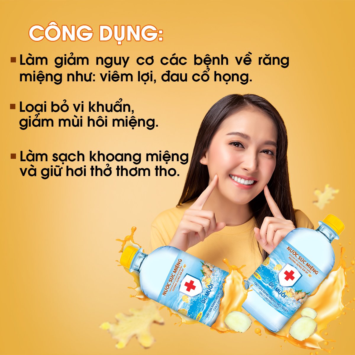 1 Thùng 9 chai Nước súc miệng Dr. Muối hương Gừng ấm áp (1000ml)