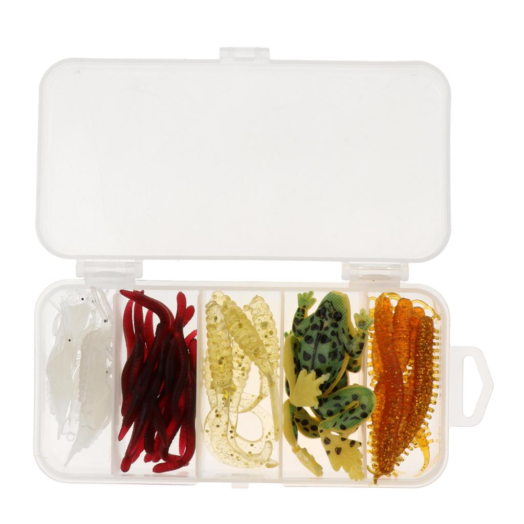 37pcs Soft Silicone Fishing Lures Bait Earthworms Worm Centipede Frog Shrimp