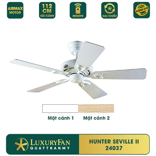 Quạt trần Mỹ HUNTER SEVILLE II - Điều khiển từ xa, sải cánh 112cm - Hàng chính hãng