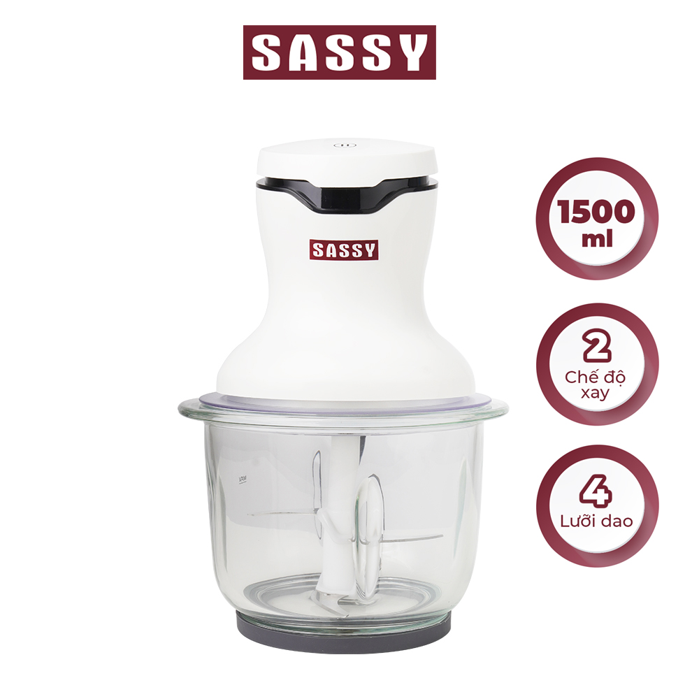 Máy xay thịt, cua, thức ăn đa năng với 4 lưỡi dao và cối thủy tinh Borosilicate cao cấp Sassy HR-618