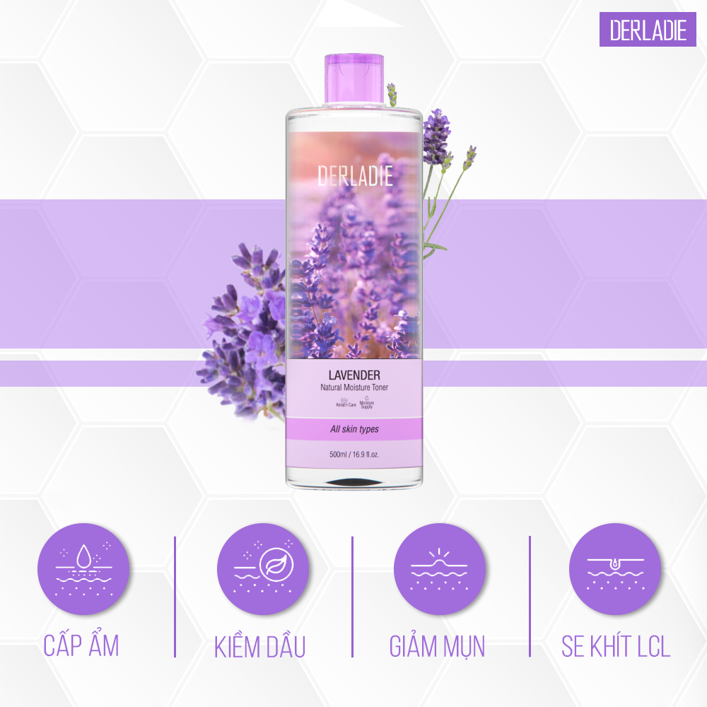 Toner Nước Hoa Hồng Lavender Oải Hương Derladie Natural Moisture Toner 500ml Nhập Khẩu HÀN QUỐC CHÍNH HÃNG