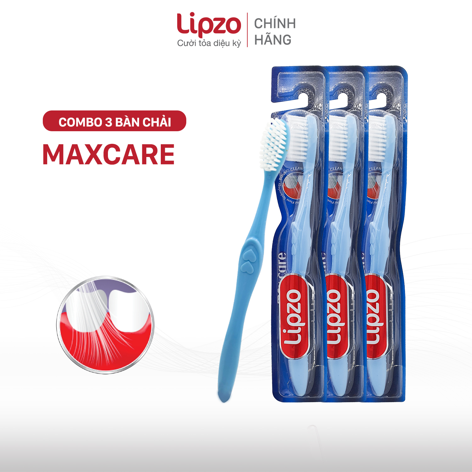 Combo 03 Bàn Chải Đánh Răng Lipzo Maxcare Dành Cho Người Lớn Công Nghệ Lông Chỉ Tơ Nha Khoa Mảnh Siêu Bền