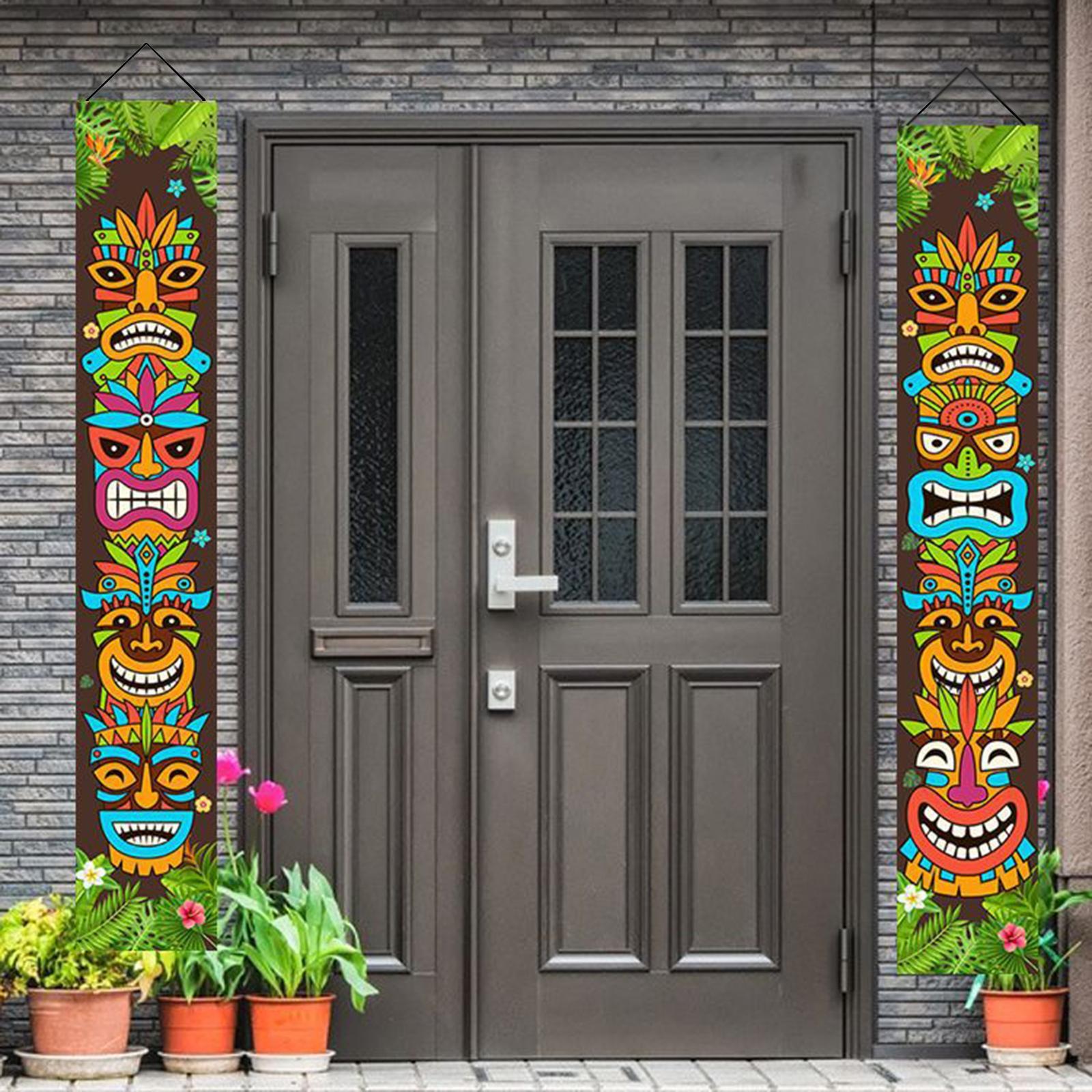 2 Pieces Banner Tropical Door Porch Banner Carnival Door Banner Sign for Shop Decoration Parade Car Backyard Room Decoration