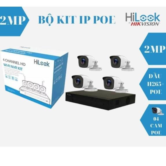 Bộ Kit 4 Camera IP POE Thân Tròn Hilook IK-4042BH-MH/P (Bộ 4 Camera 2MP POE + 1 Đầu Ghi 4ch ) - Hàng chính hãng