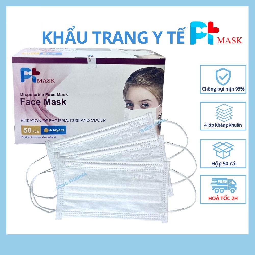 Khẩu Trang Y Tế PTMask 4 Lớp-Màu Trắng-Hộp 50 Cái