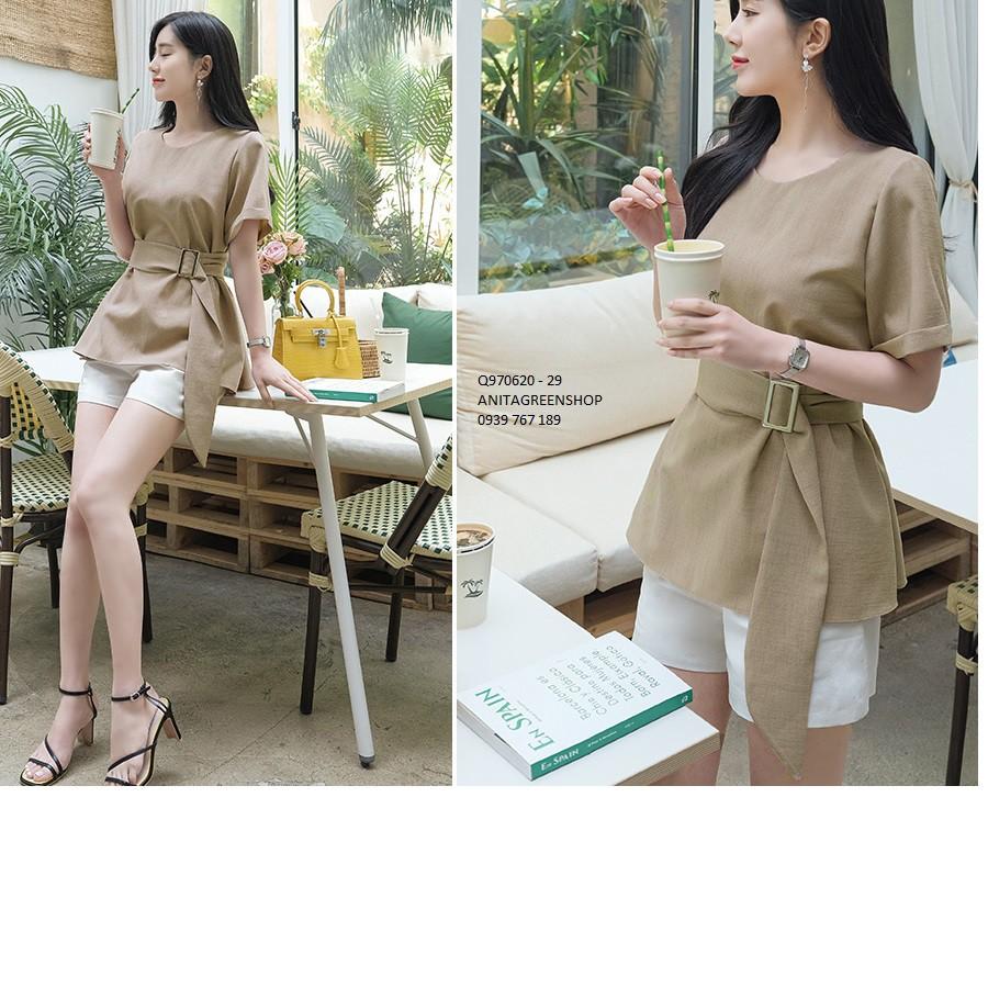 Q970620 ÁO KIỂU NỮ PHỐI THẮT EO